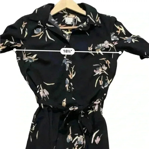 A new day floral shirt dress tie waist black midi long sleeve small - Picture 6 of 9